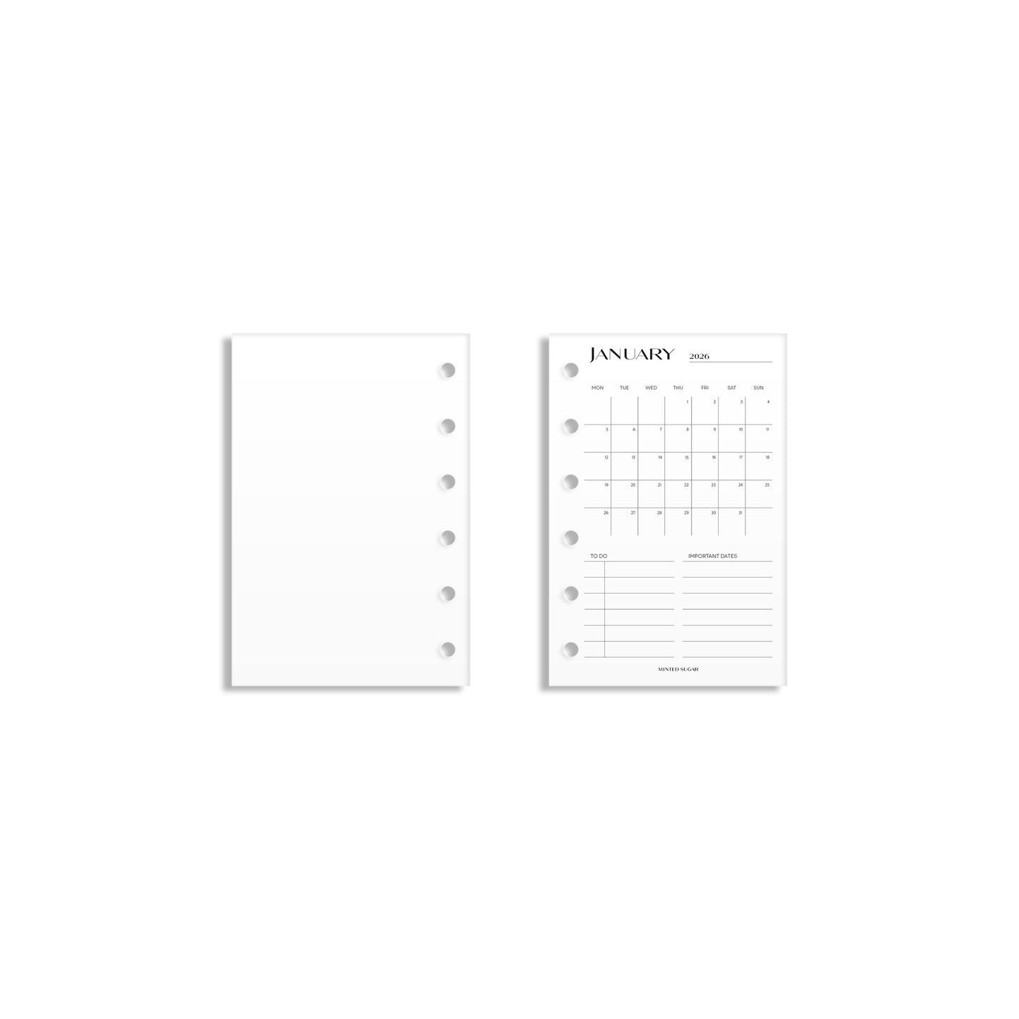 2026 Monthly Insert – One Month One-Page Layout – No. 2 Font