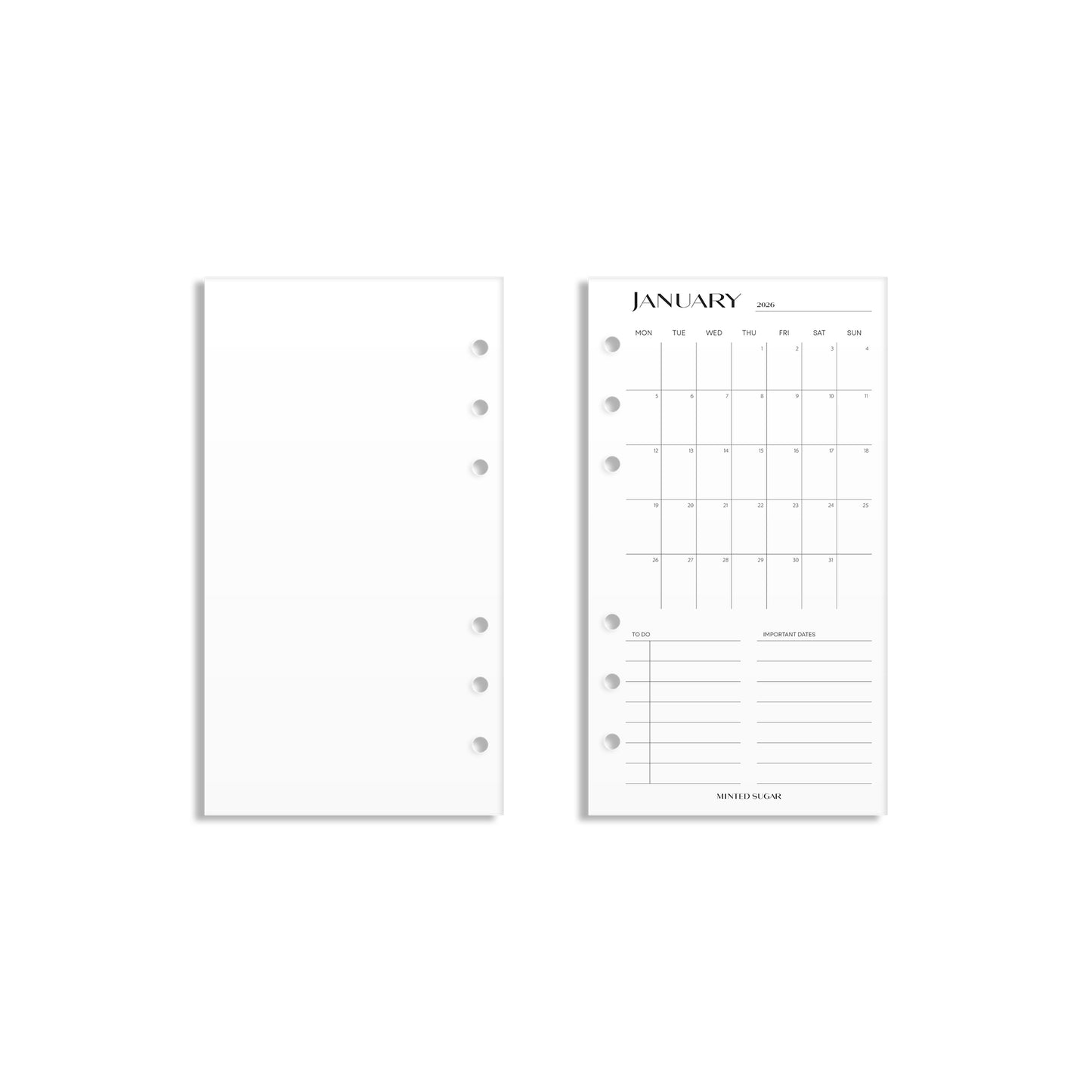 2026 Monthly Insert – One Month One-Page Layout – No. 2 Font