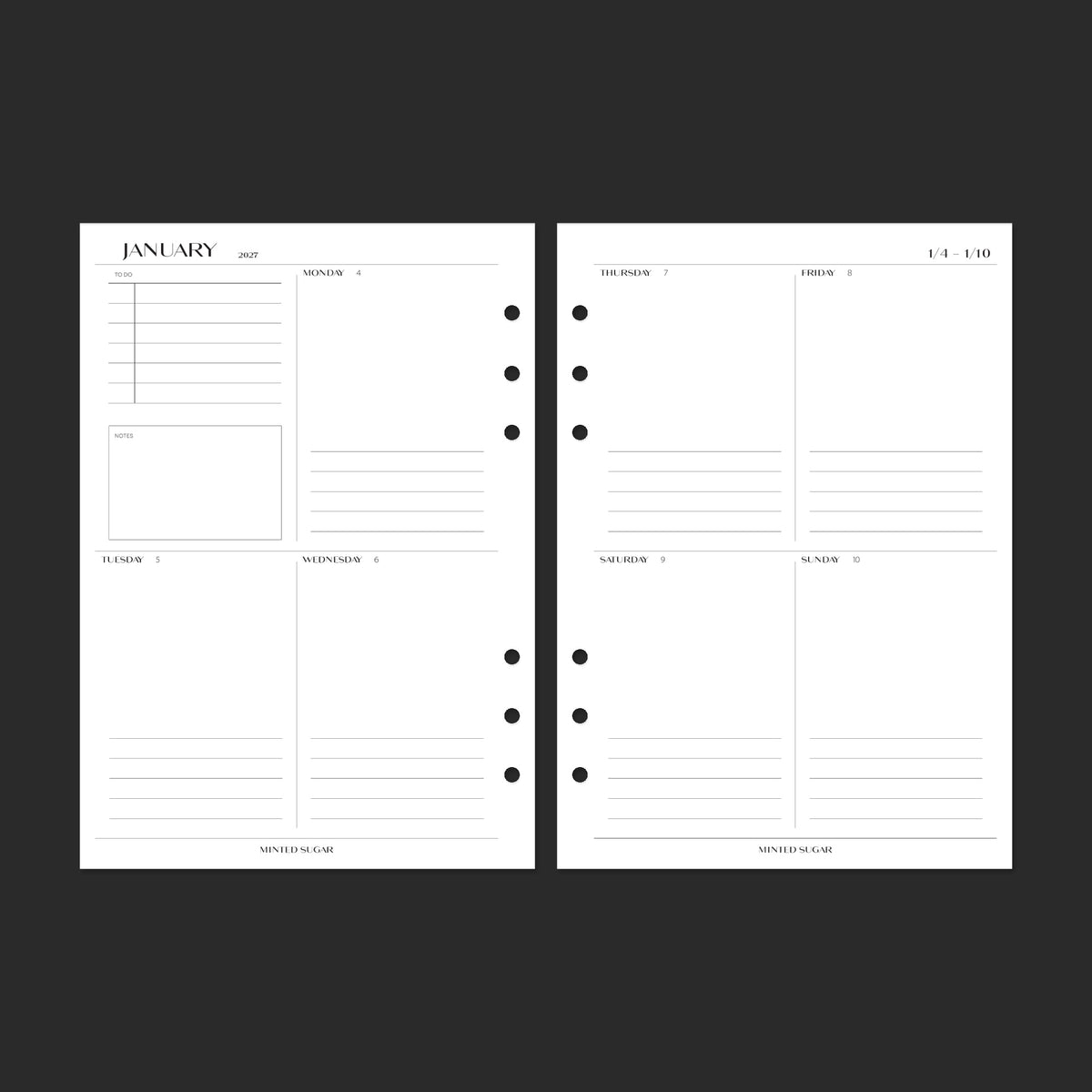 2027 Weekly Vertical, A5, No.2 font — week of January 4, 2027.