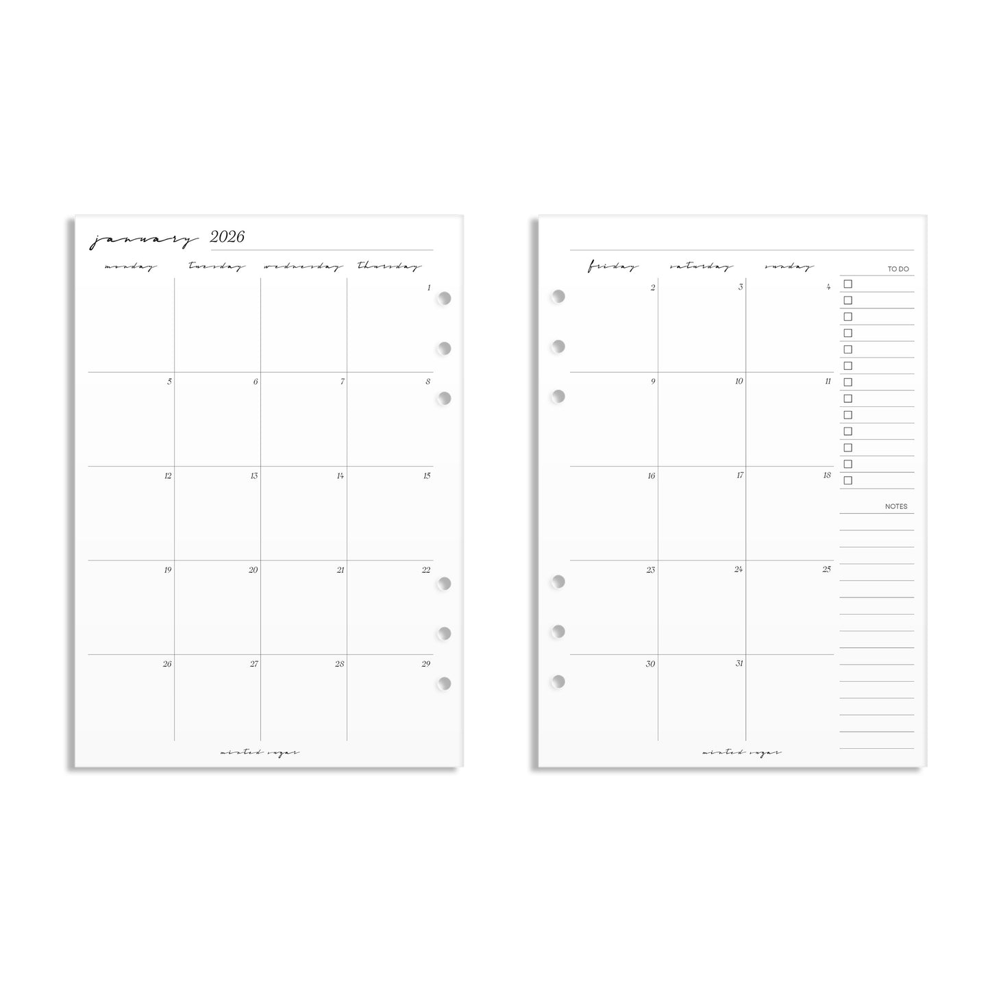2026 Monthly Insert – Back to Back Layout – Classic Font