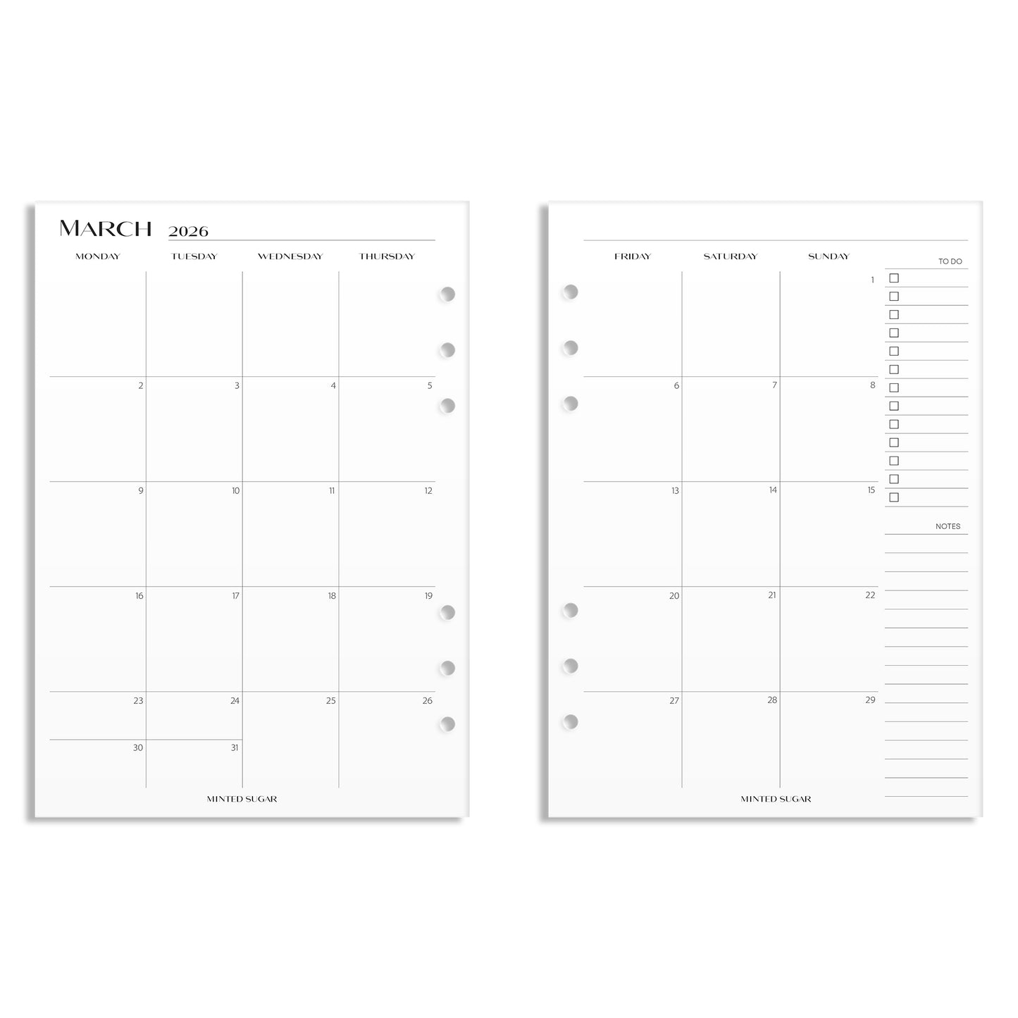 2026 Monthly Insert – Back to Back Layout – No. 2 Font
