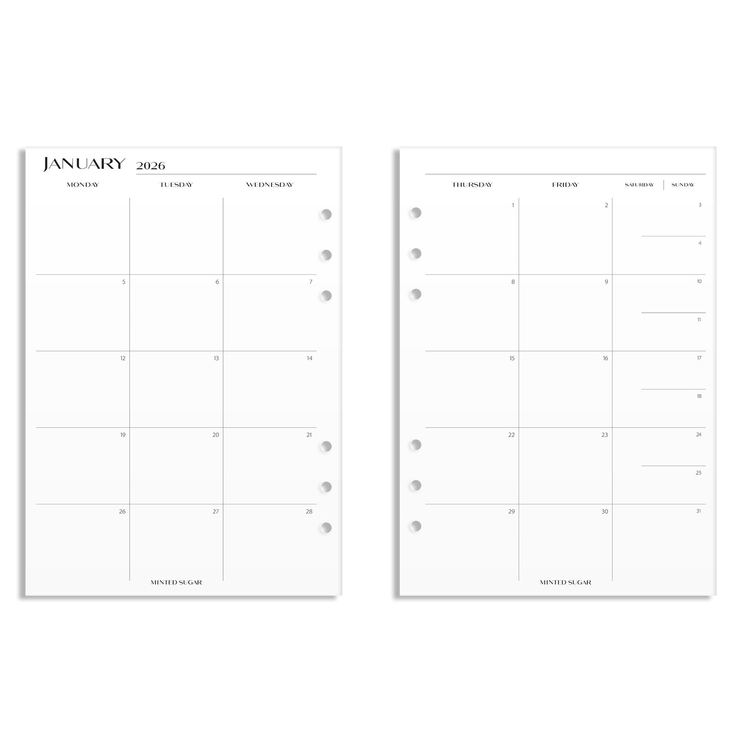 2026 Monthly Insert – Page Break Layout – No. 2 Font
