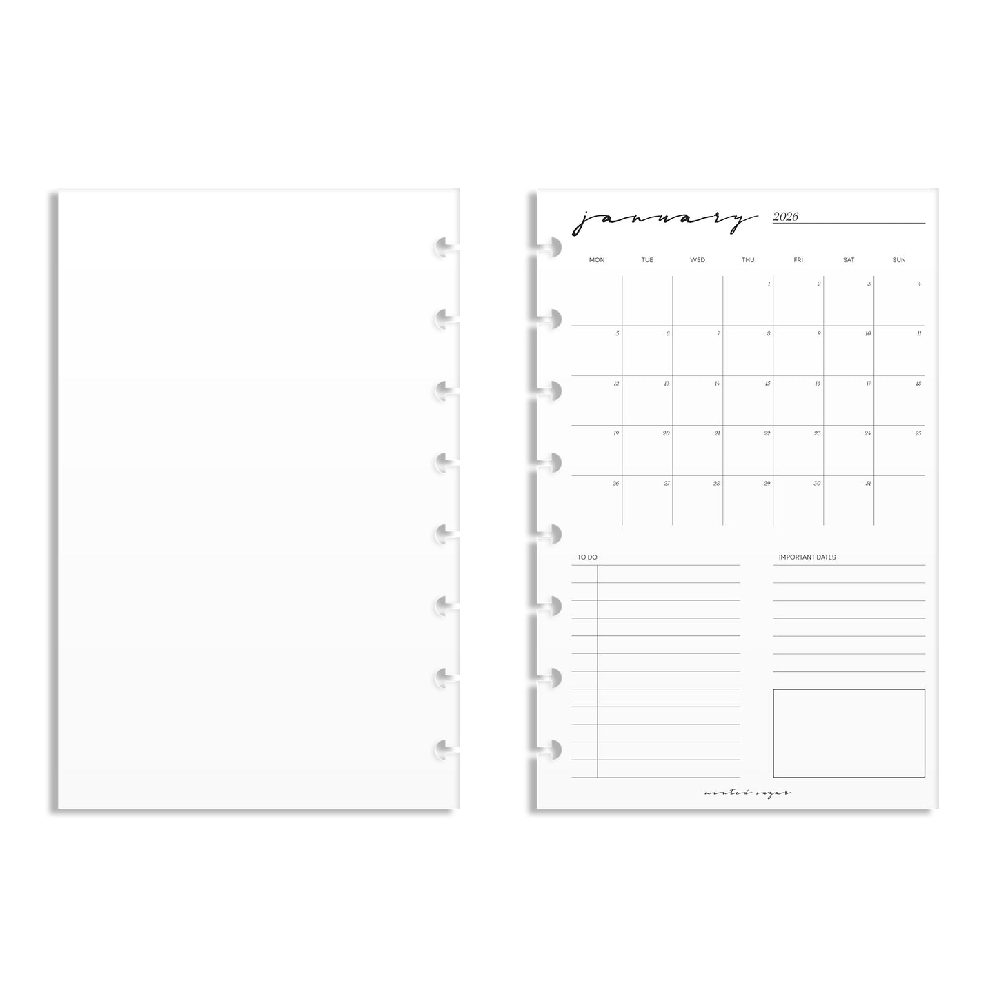 2026 Monthly Insert – One Month One-Page Layout – Classic Font