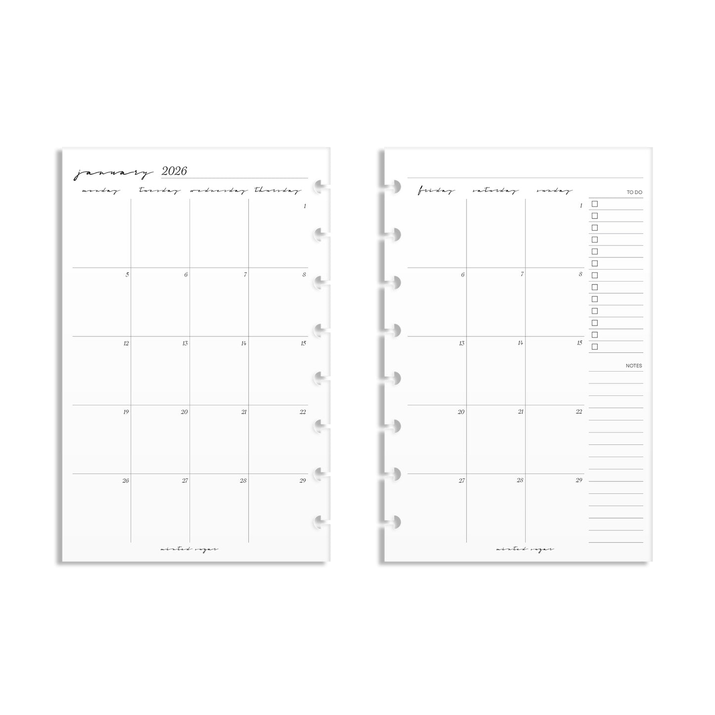 2026 Monthly Insert – Back to Back Layout – Classic Font