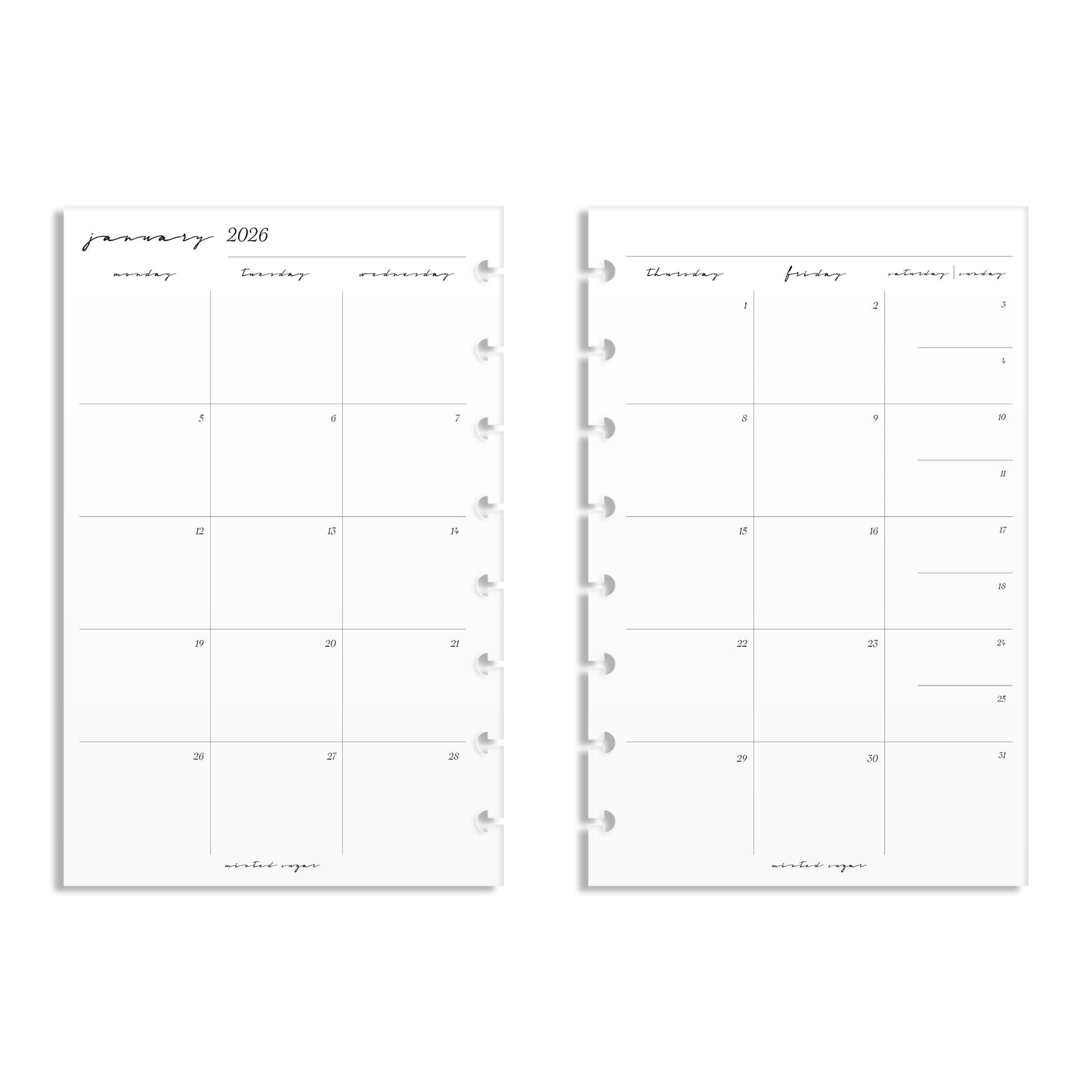 2026 Monthly Insert – Page Break Layout – Classic Font