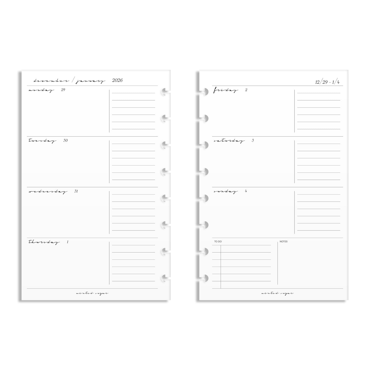 2026 Weekly Insert – Horizontal Layout – Classic Font