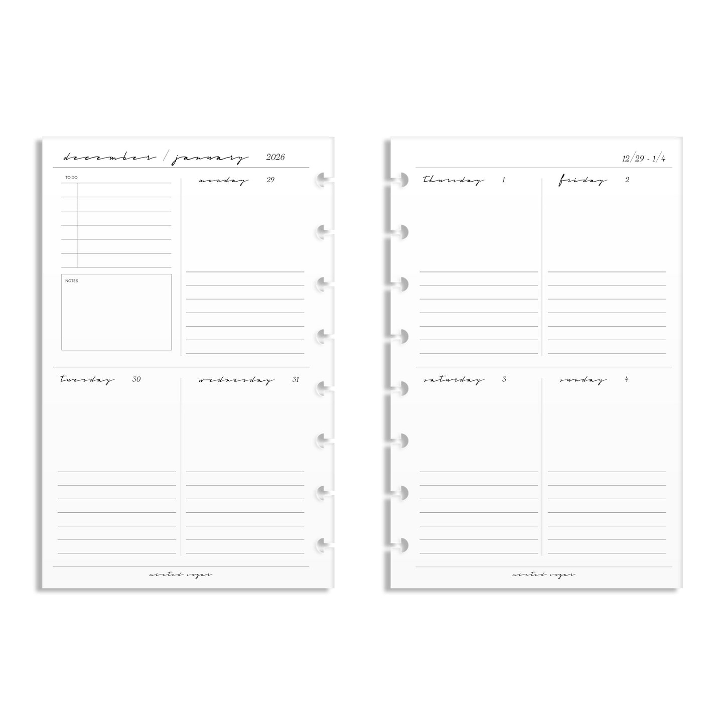 2026 Weekly Insert – Vertical Layout – Classic Font
