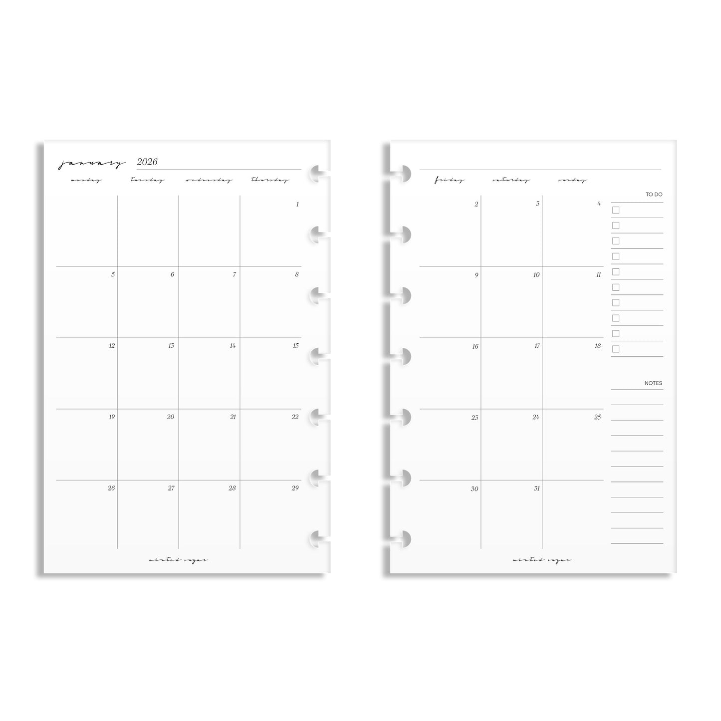 2026 Monthly Insert – Back to Back Layout – Classic Font