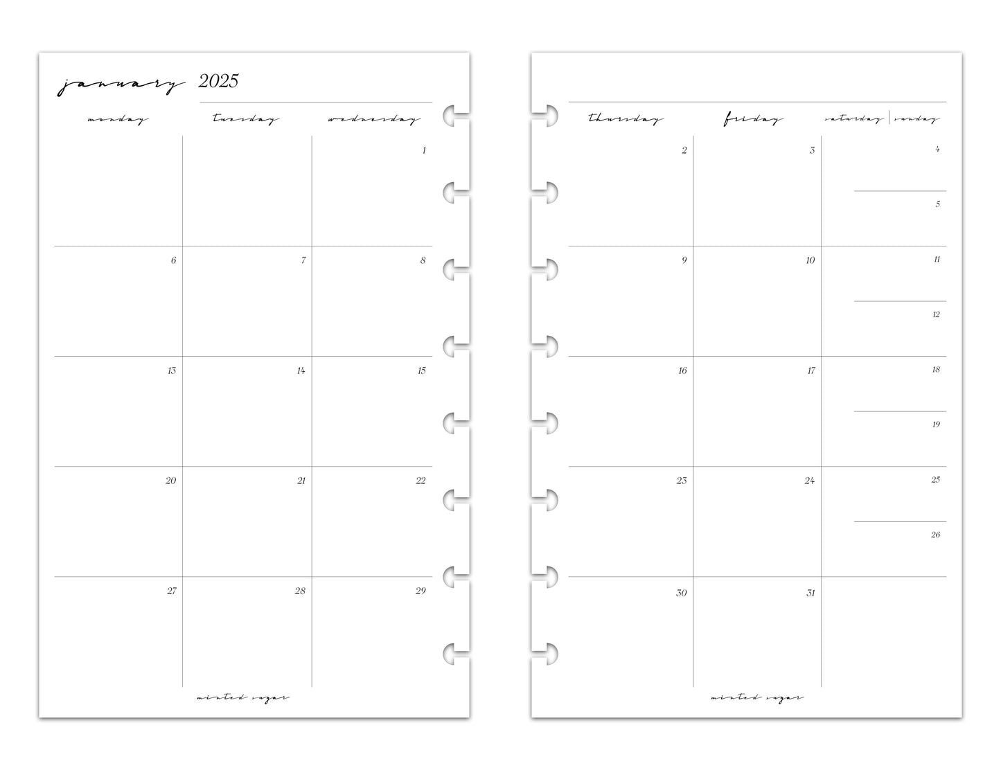 2025 Monthly Weekly Planner Inserts | Horizontal | Classic image 3