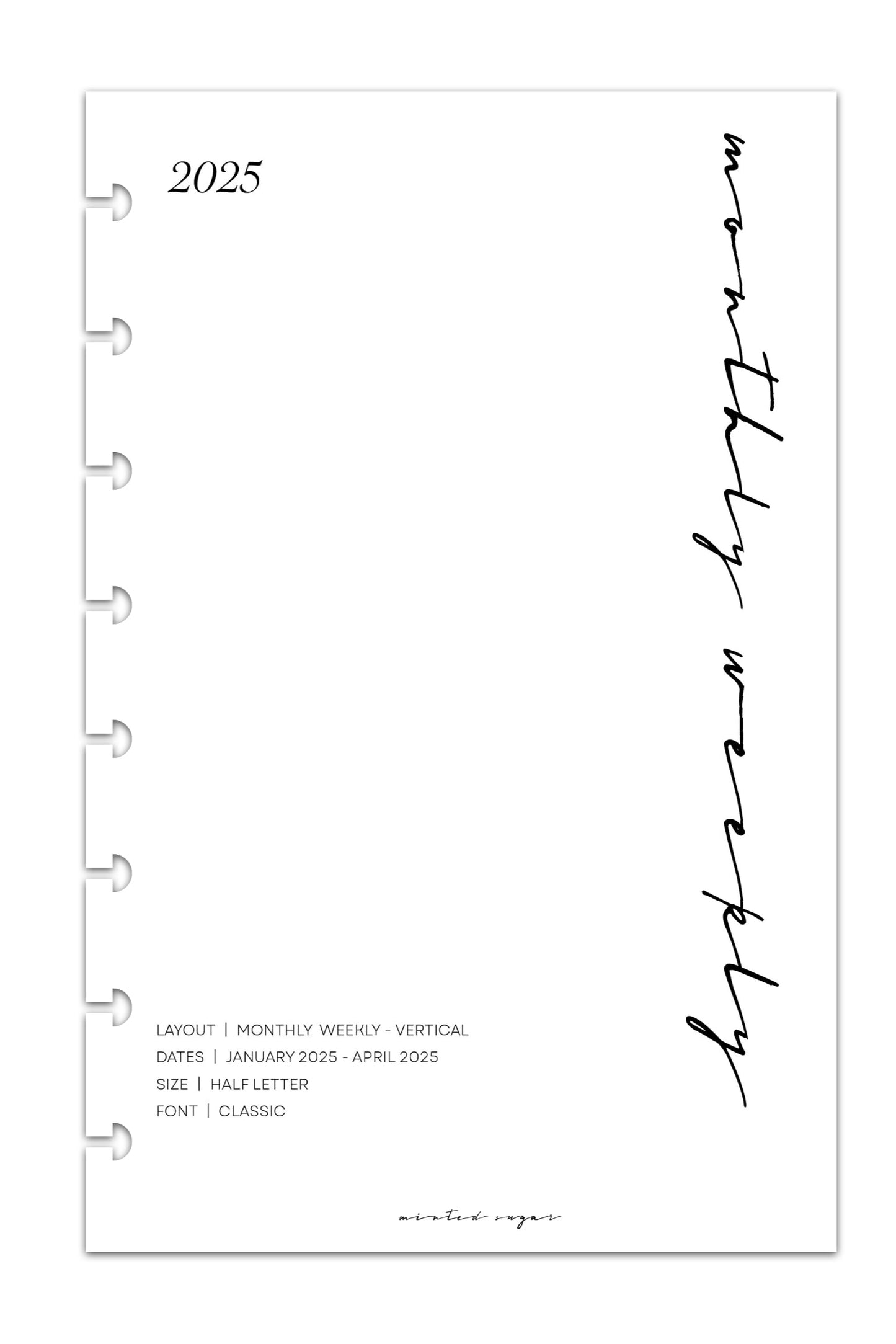 2025 Monthly Weekly Planner Inserts | Vertical | Classic image 0