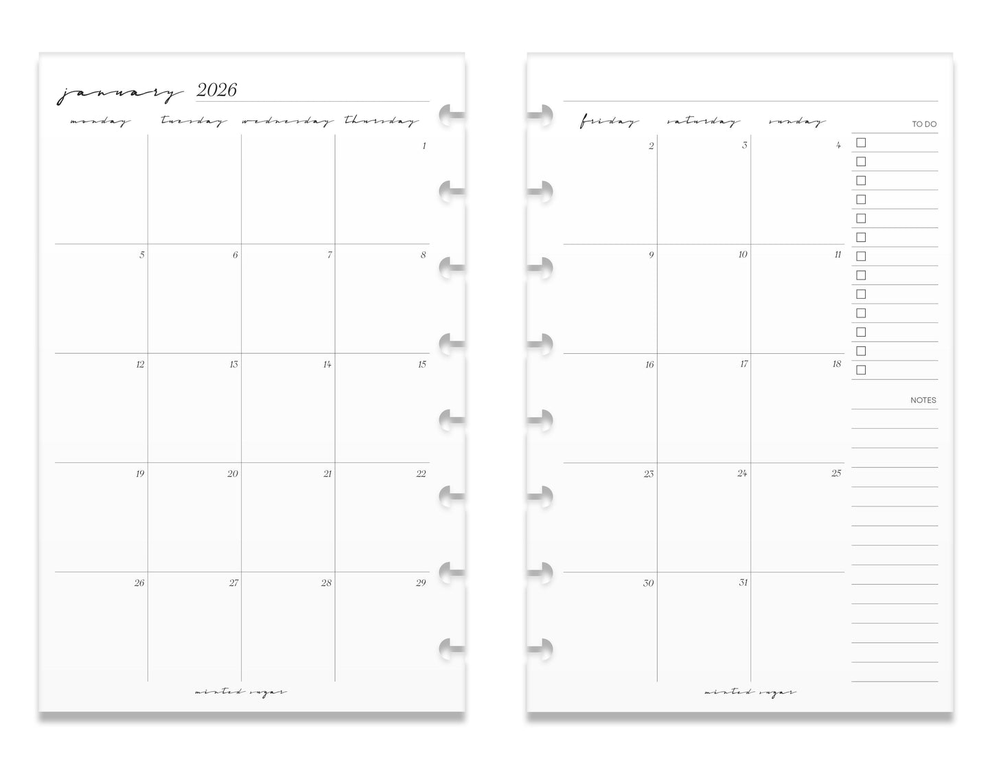 2026 Monthly Insert – Back to Back Layout – Classic Font image 5