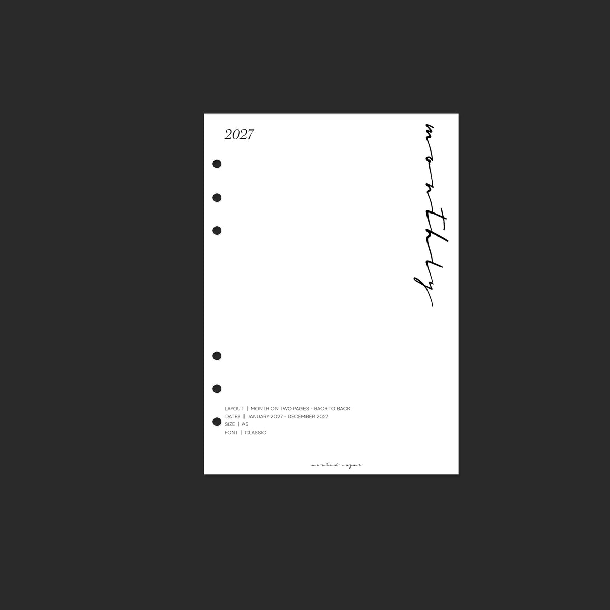 2027 Monthly Back-to-Back, A5, Classic; page 1.