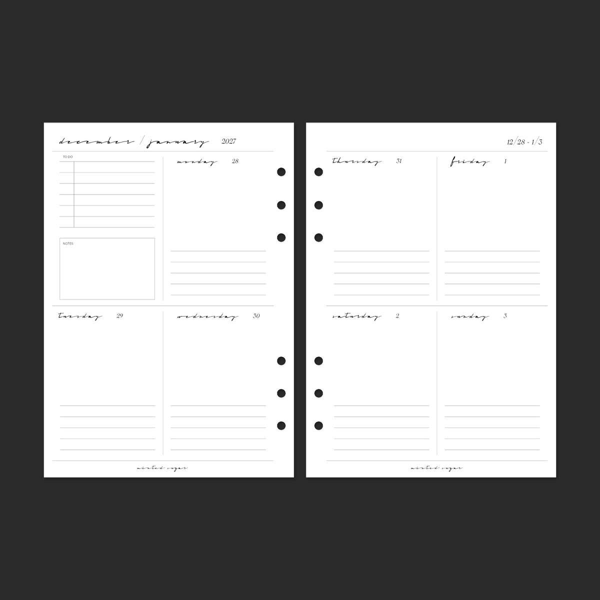 2027 Weekly Vertical, A5, Classic; pages 6–7.