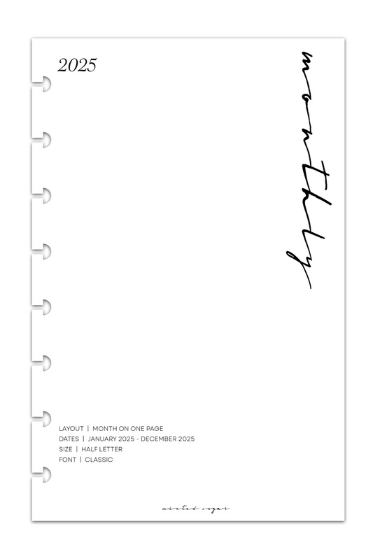 2025 Monthly Calendar Planner Inserts | Month on One Page | Classic image 0