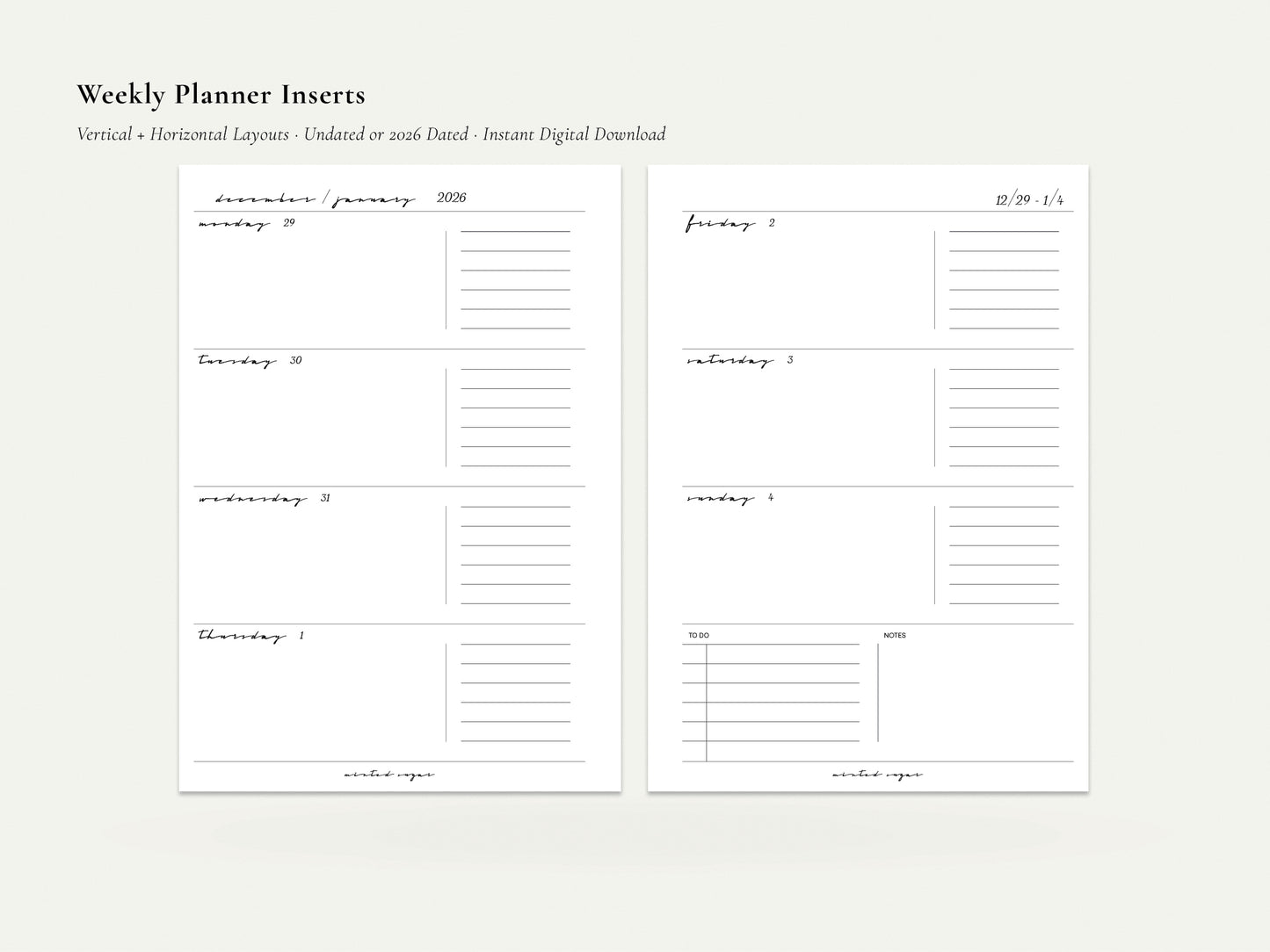 Digital Weekly Inserts | Printable Planner PDF