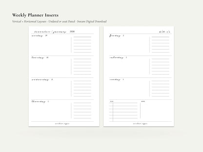 Digital Weekly Inserts | Printable Planner PDF