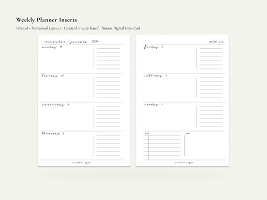 Digital Weekly Inserts | Printable Planner PDF