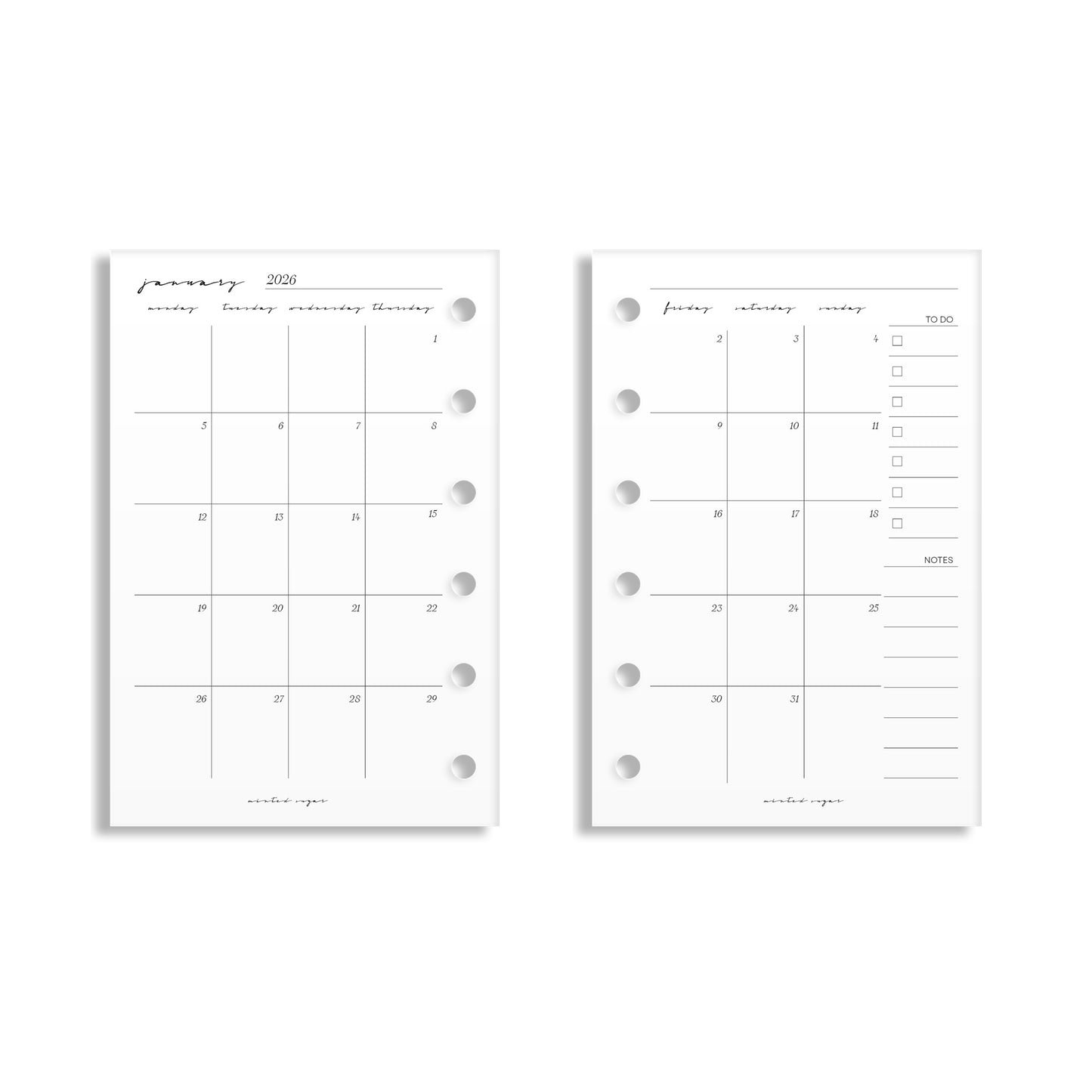 2026 Monthly Insert – Back to Back Layout – Classic Font