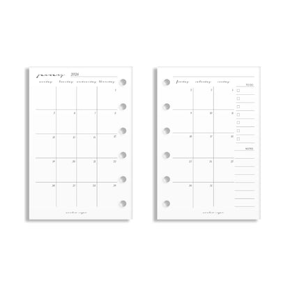 2026 Monthly Insert – Back to Back Layout – Classic Font