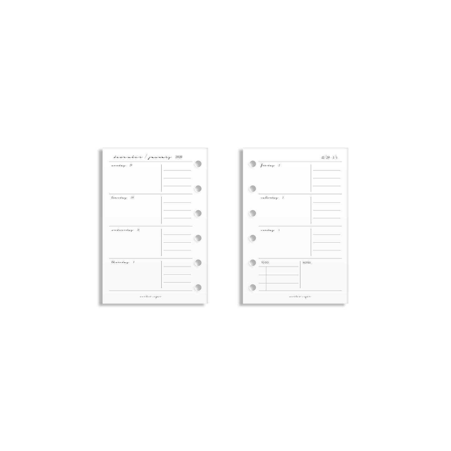 2026 Weekly Insert – Horizontal Layout – Classic Font