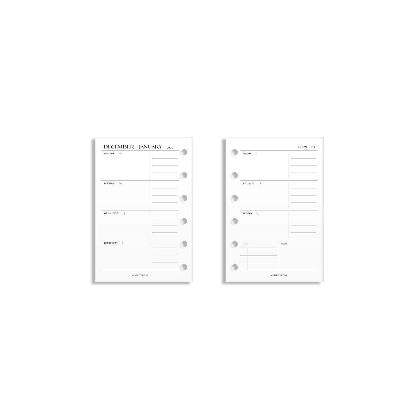 2026 Weekly Insert – Horizontal Layout – No. 2 Font