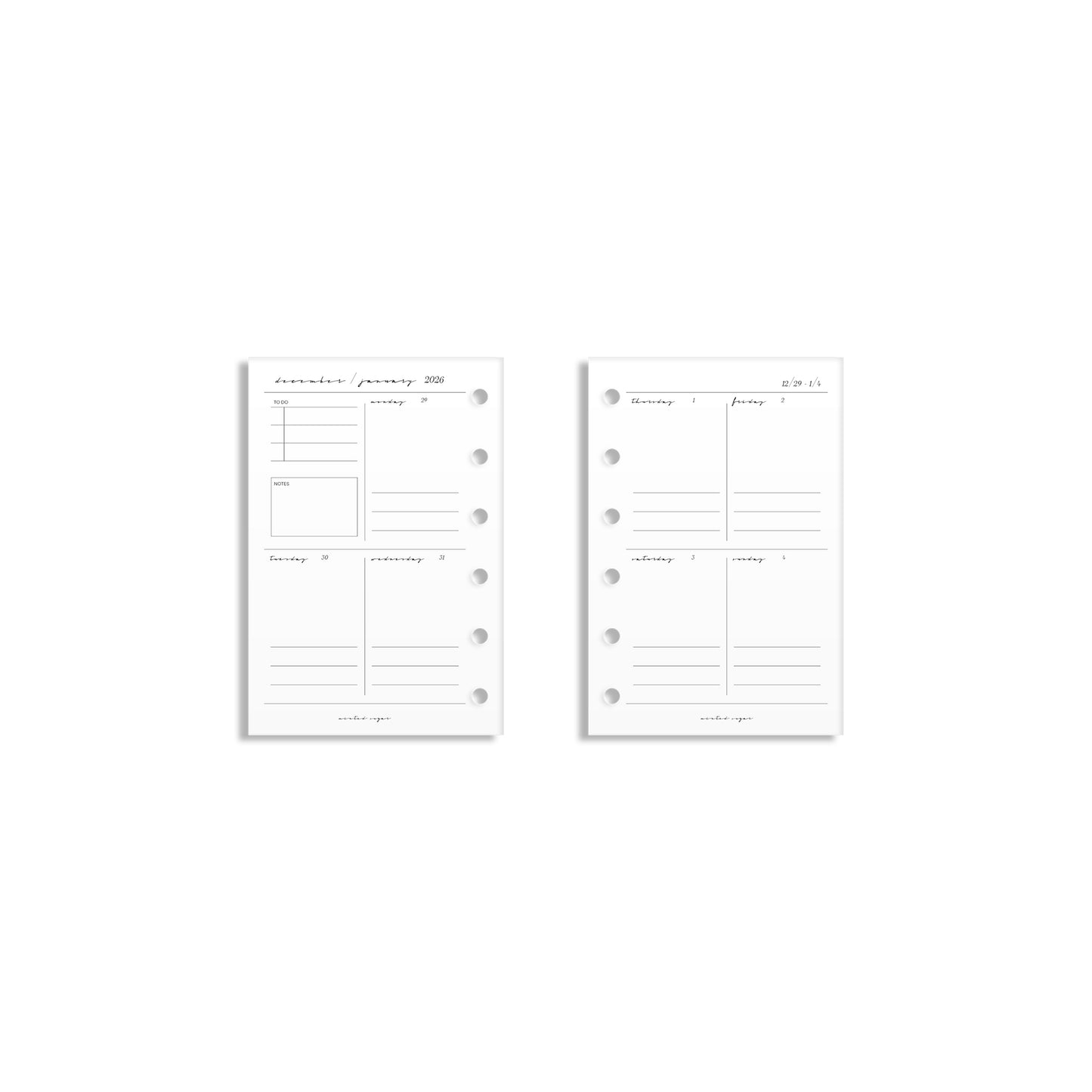 2026 Weekly Insert – Vertical Layout – Classic Font