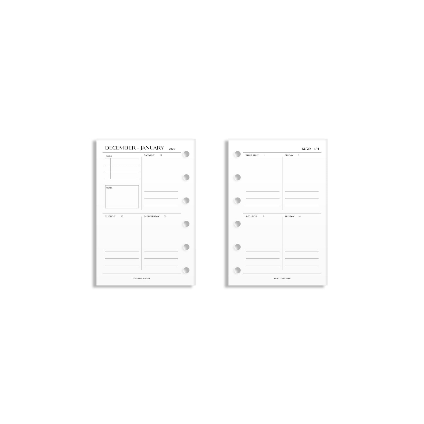 2026 Weekly Insert – Vertical Layout – No. 2 Font