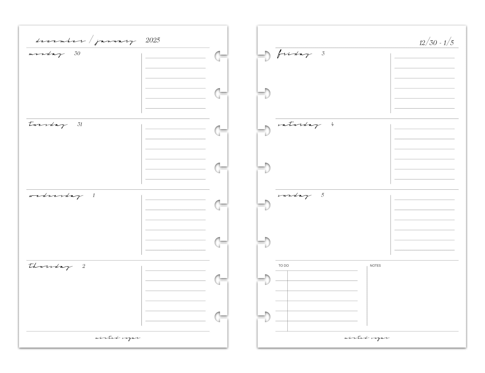 2025 Monthly Weekly Planner Inserts | Horizontal | Classic image 5
