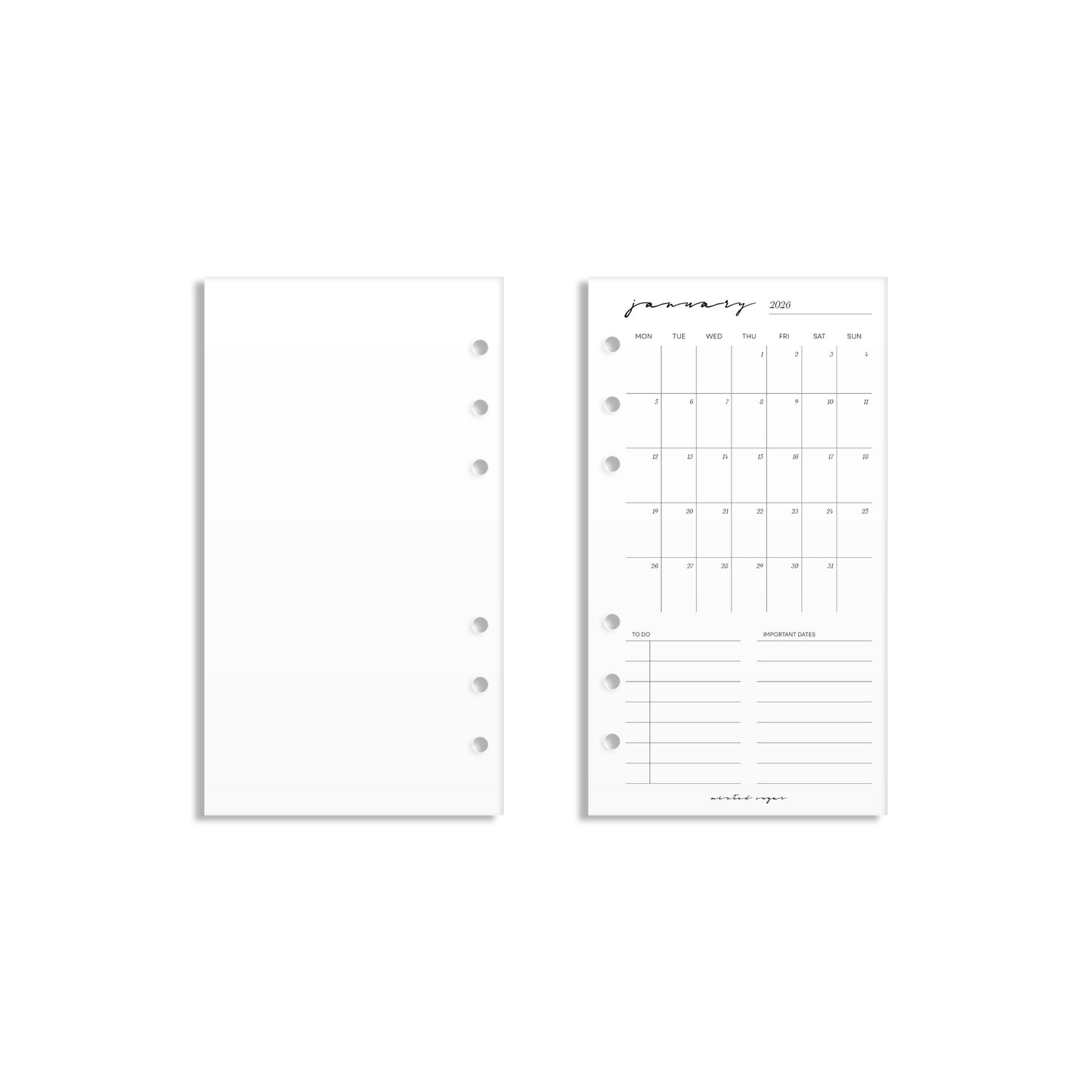 2026 Monthly Insert – One Month One-Page Layout – Classic Font