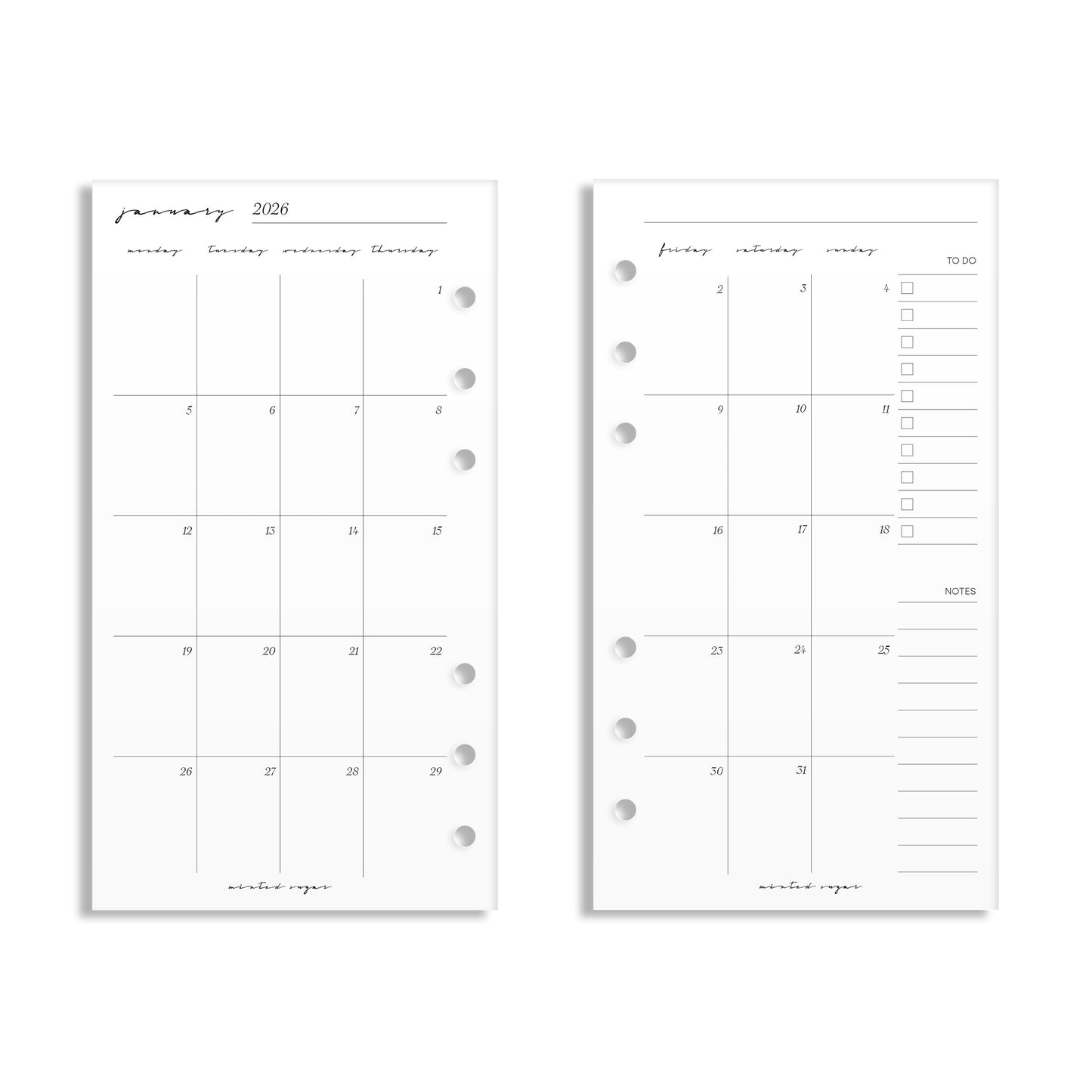 2026 Monthly Insert – Back to Back Layout – Classic Font