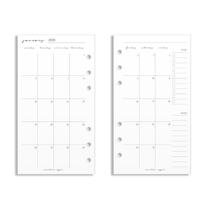 2026 Monthly Insert – Back to Back Layout – Classic Font