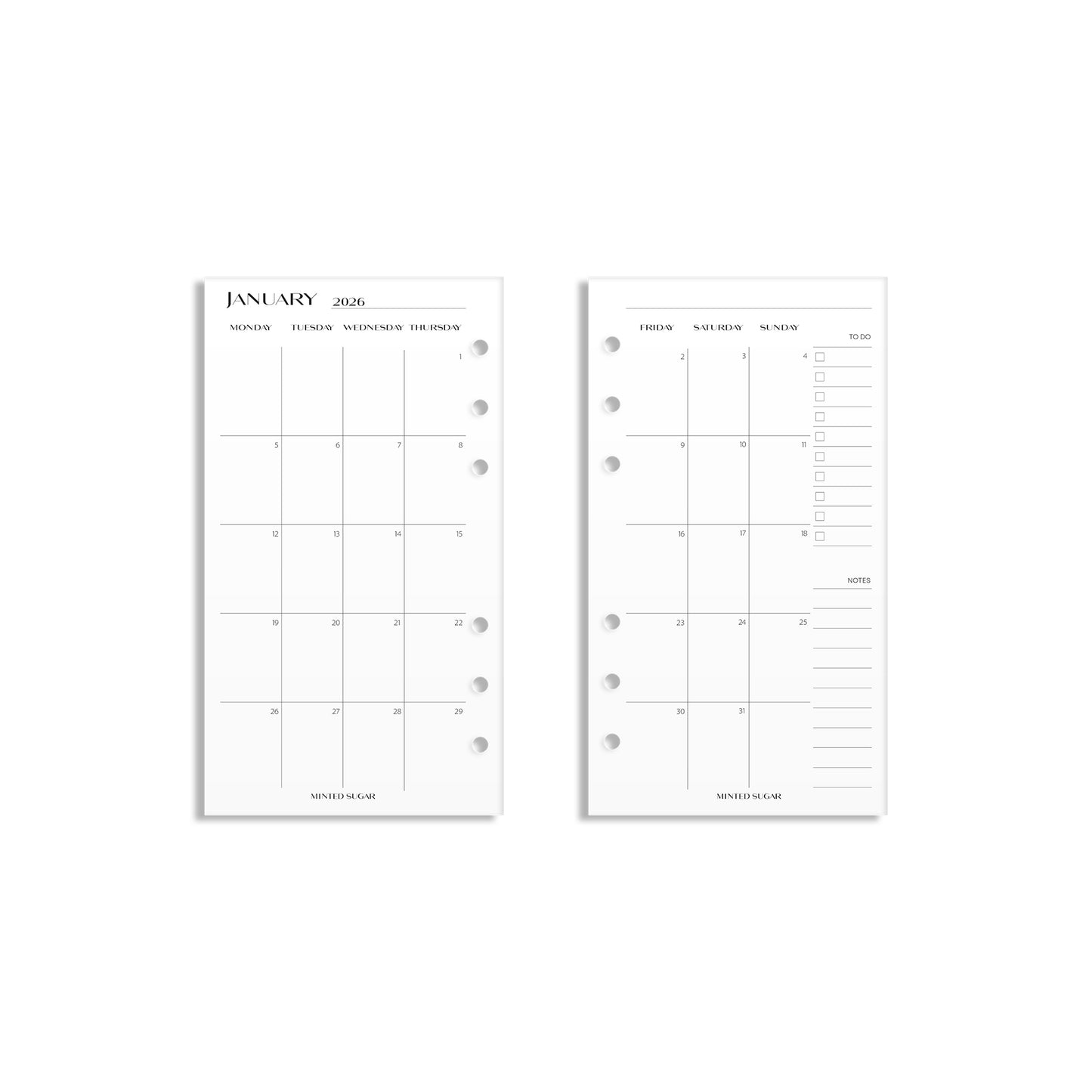 2026 Monthly Insert – Back to Back Layout – No. 2 Font