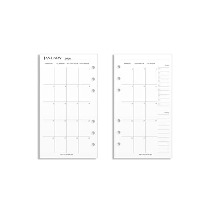 2026 Monthly Insert – Back to Back Layout – No. 2 Font