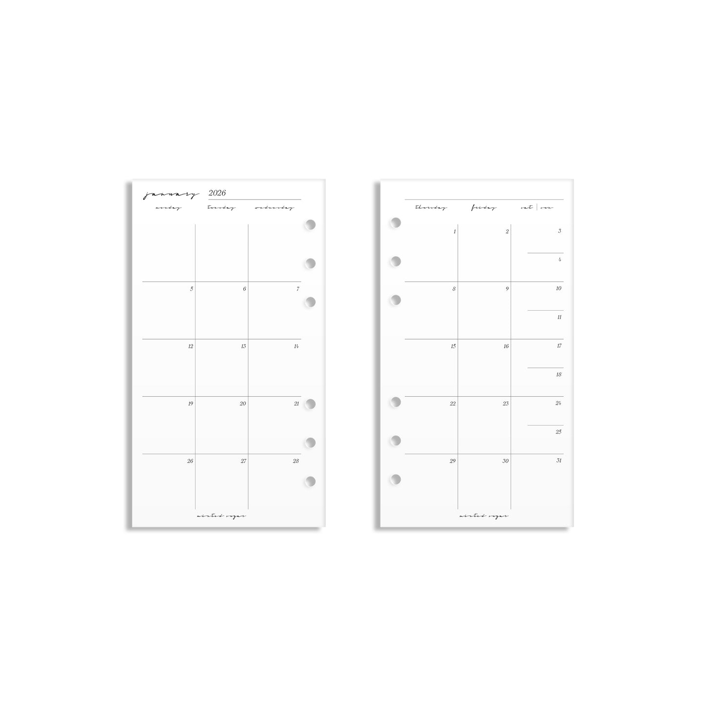 2026 Monthly Insert – Page Break Layout – Classic Font