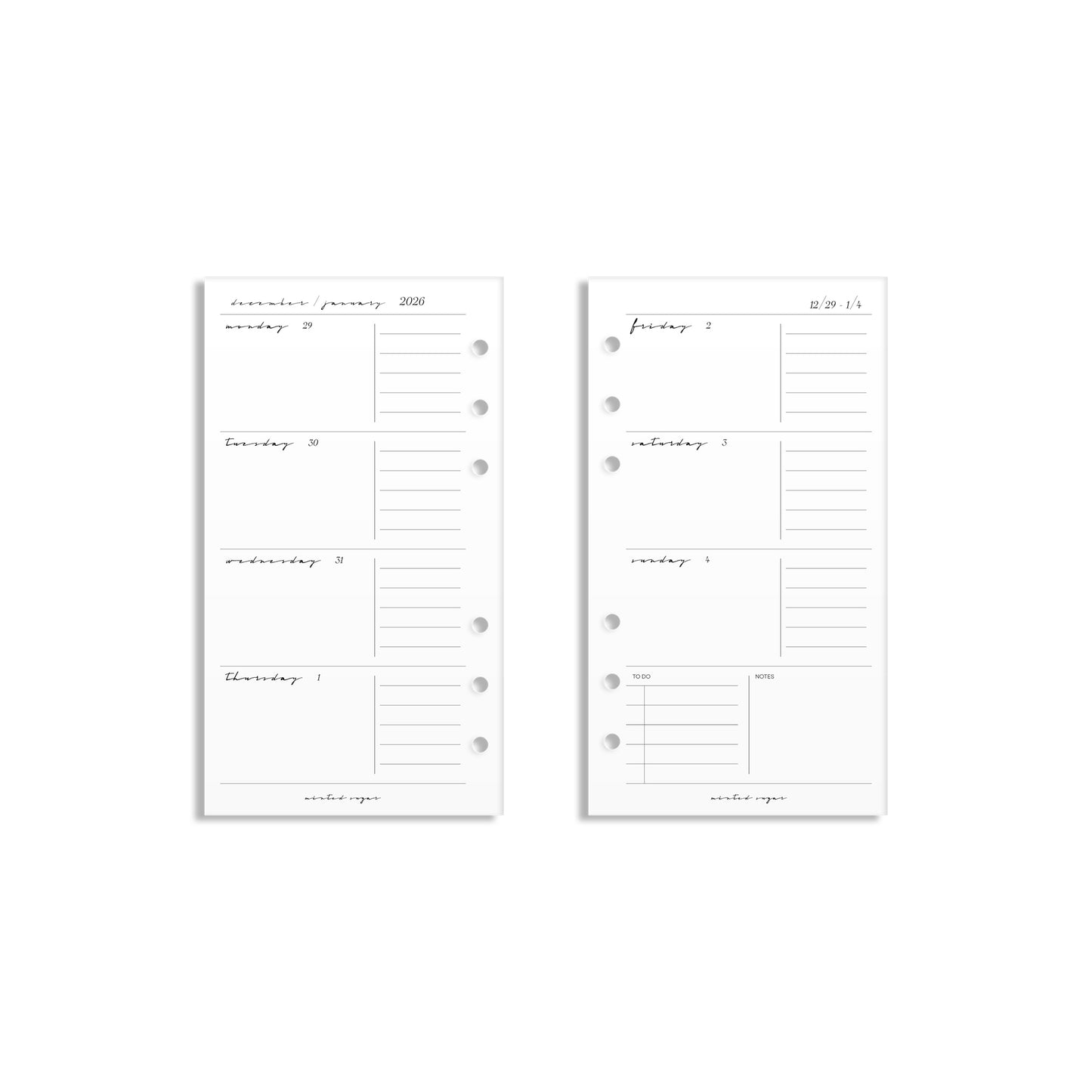 2026 Weekly Insert – Horizontal Layout – Classic Font