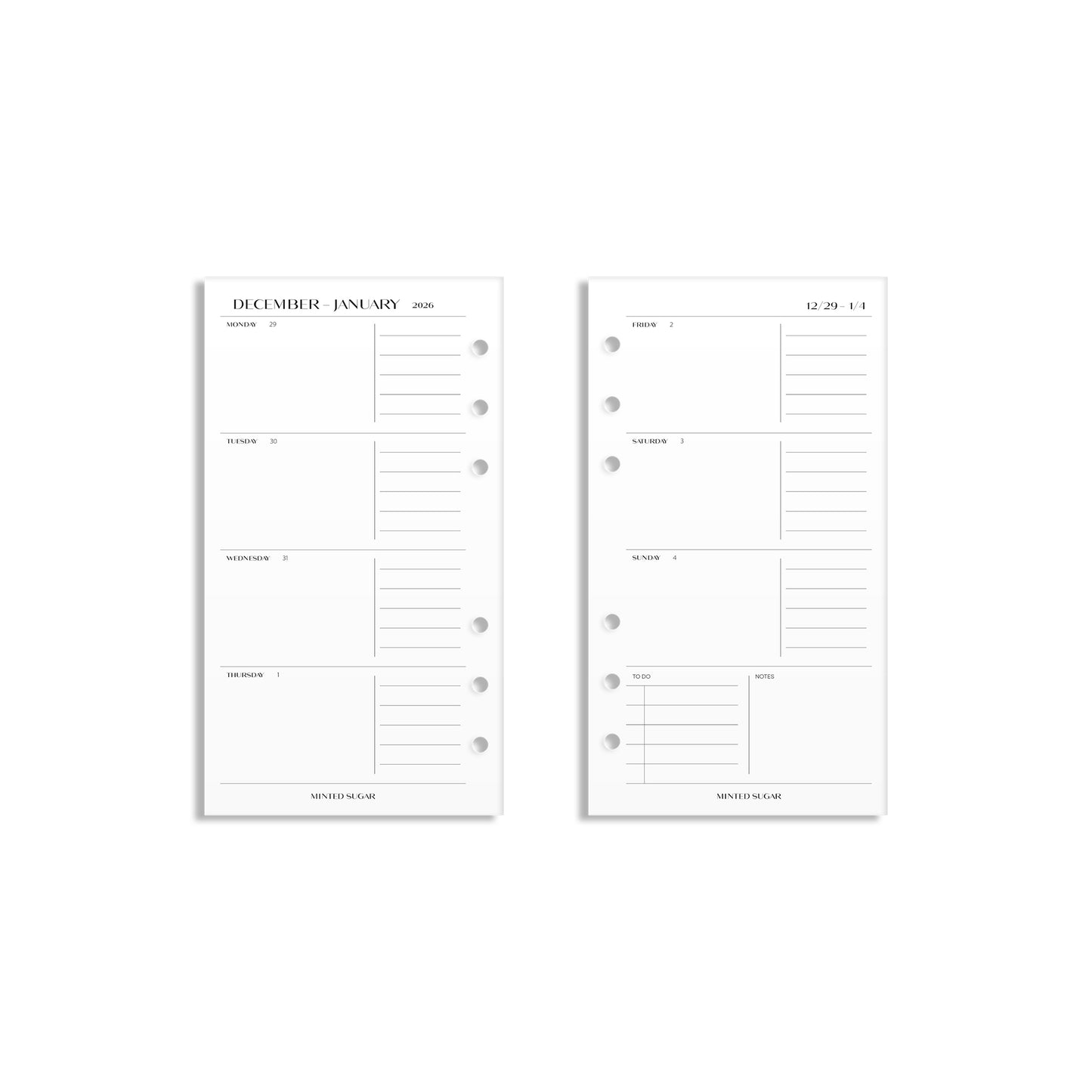 2026 Weekly Insert – Horizontal Layout – No. 2 Font
