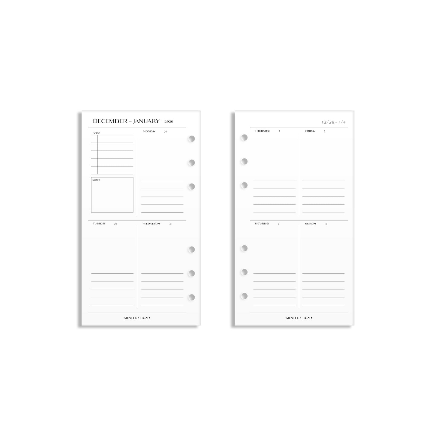 2026 Weekly Insert – Vertical Layout – No. 2 Font
