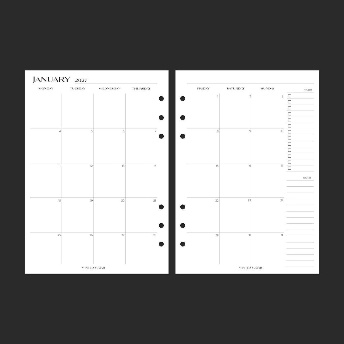 2027 Monthly Back-to-Back, A5, No.2 font — January calendar spread.