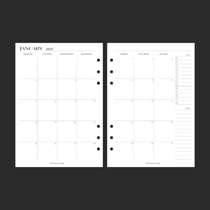 2027 Monthly Back-to-Back, A5, No.2 font — January calendar spread.