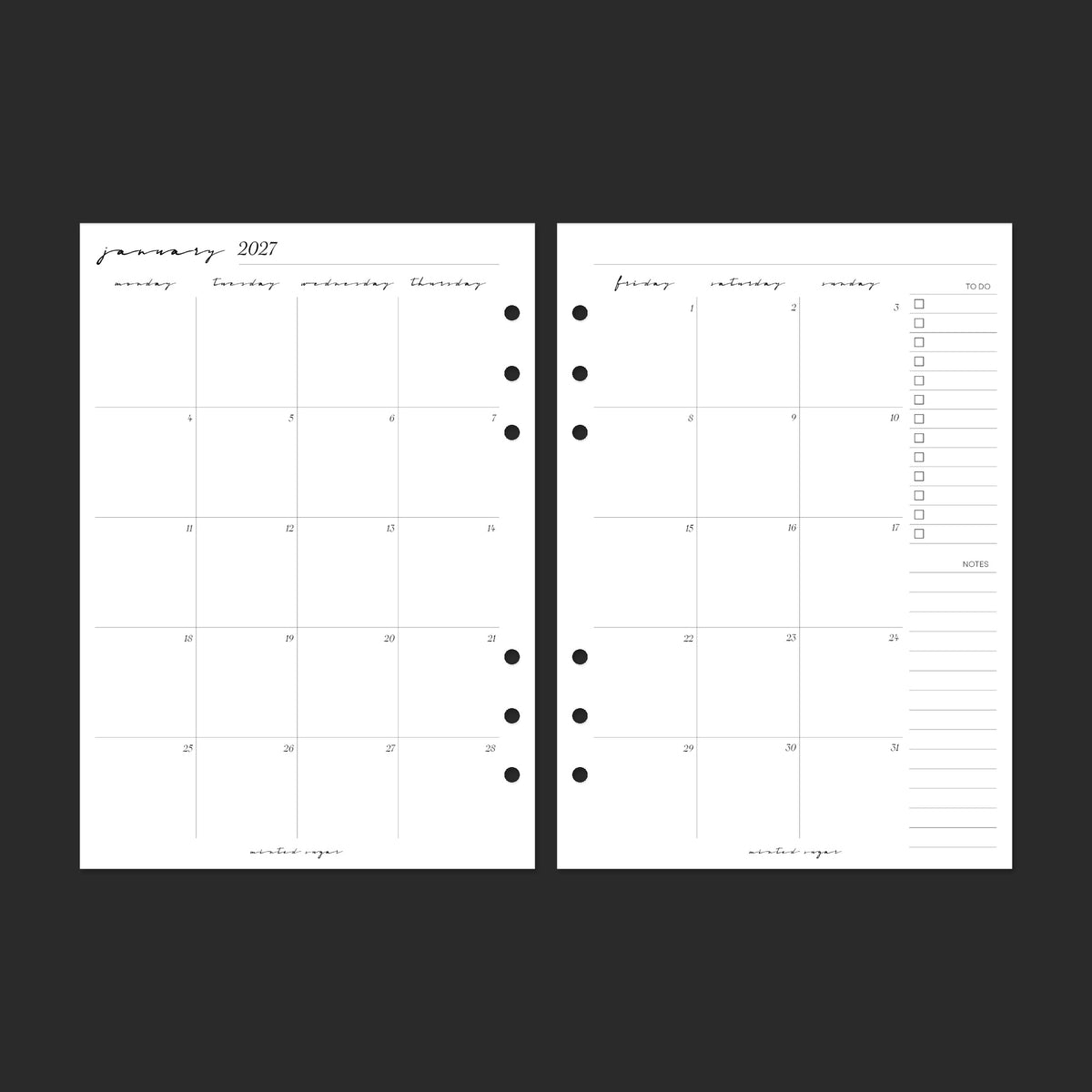 2027 Monthly Back-to-Back, A5, Classic font — January calendar spread.