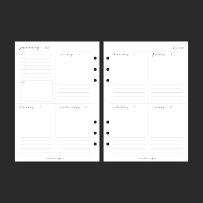2027 Weekly Vertical, A5, Classic font — week of January 4, 2027.
