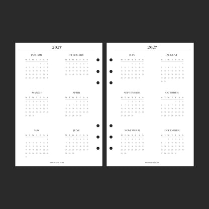 2027 Year Overview, A5, No.2 font — year-at-a-glance calendar.