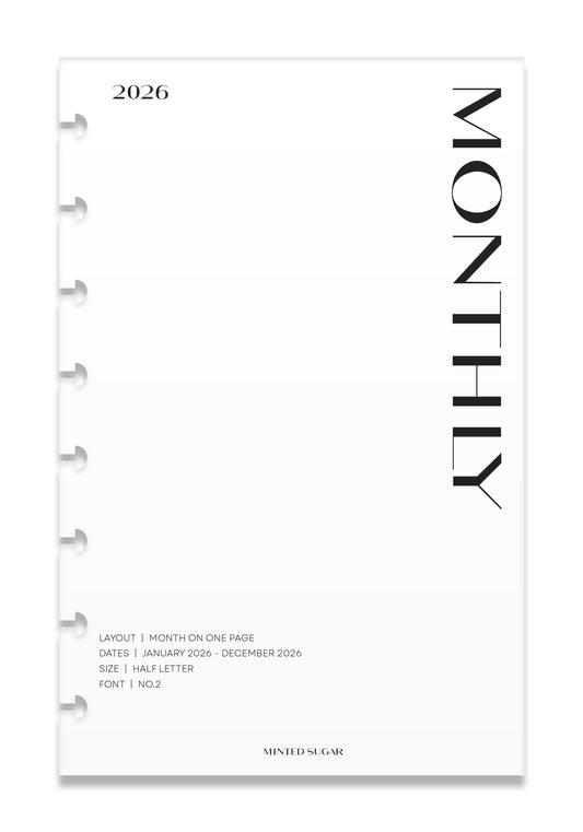 2026 Monthly Insert – One Month One-Page Layout – No. 2 Font image 0