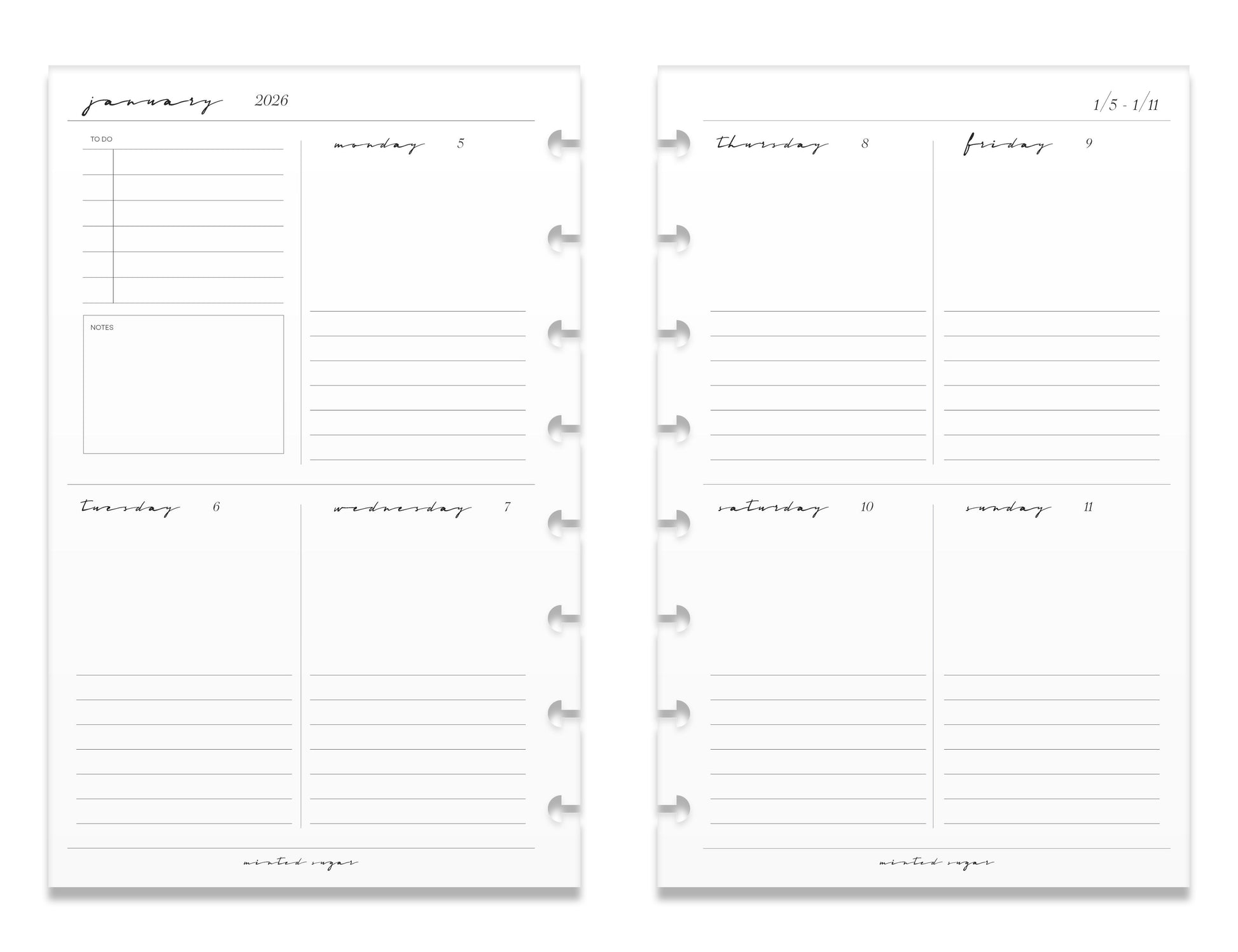 2026 Weekly Insert – Vertical Layout – Classic Font image 8