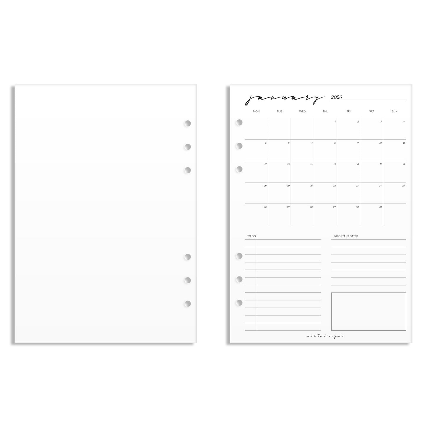 2026 Monthly Insert – One Month One-Page Layout – Classic Font