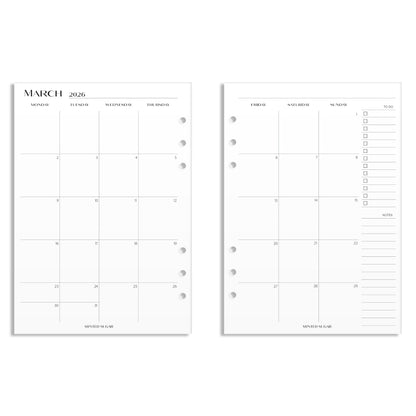 2026 Monthly Insert – Back to Back Layout – No. 2 Font