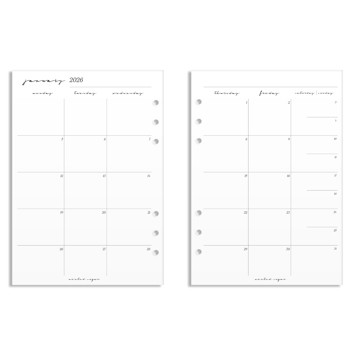 2026 Monthly Insert – Page Break Layout – Classic Font