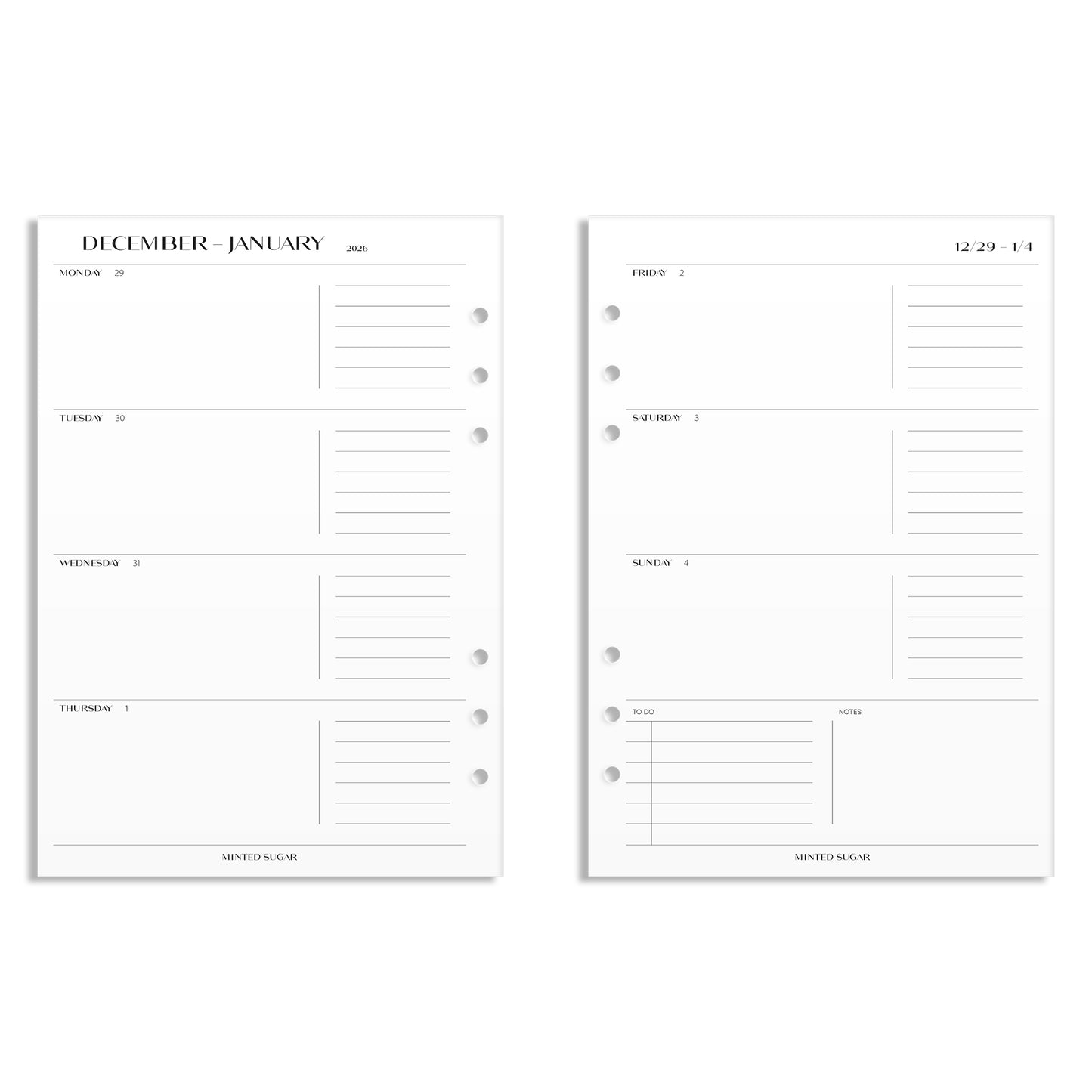 2026 Weekly Insert – Horizontal Layout – No. 2 Font