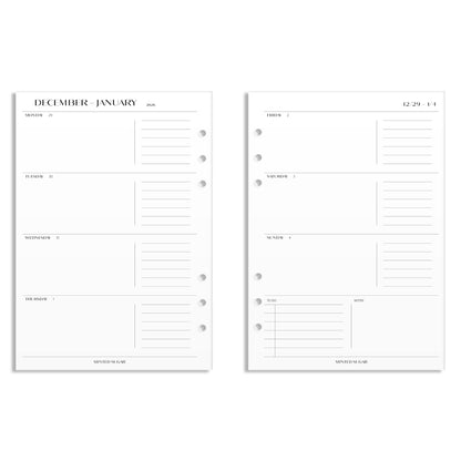 2026 Weekly Insert – Horizontal Layout – No. 2 Font