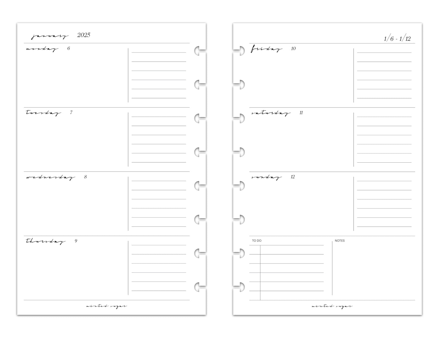 2025 Monthly Weekly Planner Inserts | Horizontal | Classic image 6